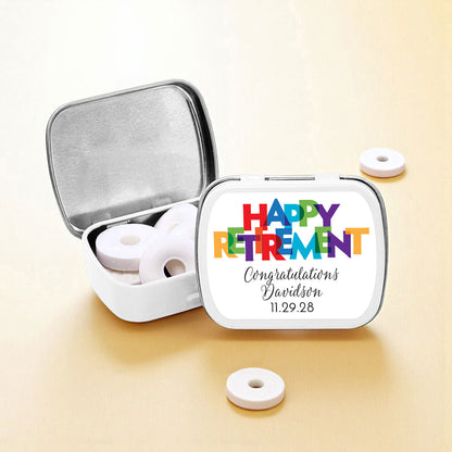 Happy Retirement Personalized Empty Mint Candy Tins (Set of 12)