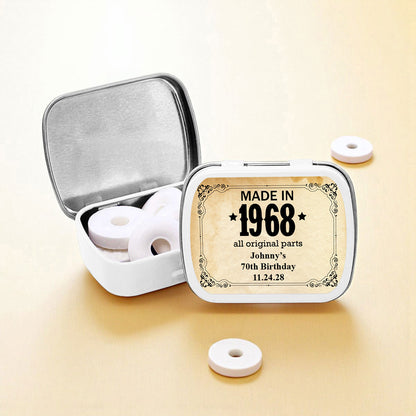 Made In Year All Original Parts Personalized Empty Mint Candy Tins (Set of 12)
