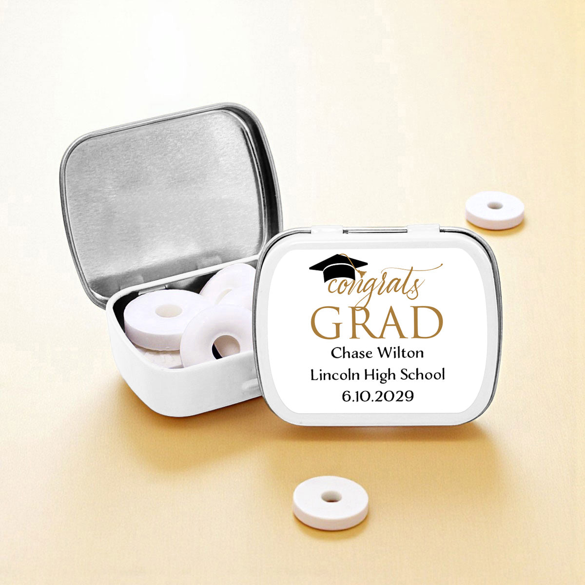 Congrats Grad Personalized Empty Mint Candy Tins (Set of 12)