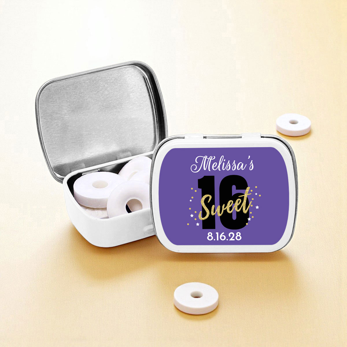 Sweet 16 Personalized Empty Mint Candy Tins (Set of 12)