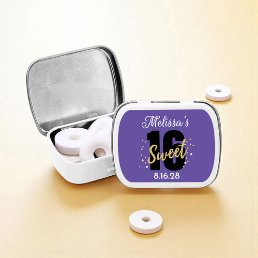 Sweet 16 Personalized Empty Mint Candy Tins (Set of 12)