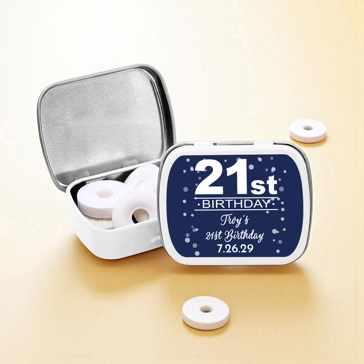 21st Birthday Personalized Empty Mint Candy Tins (Set of 12)