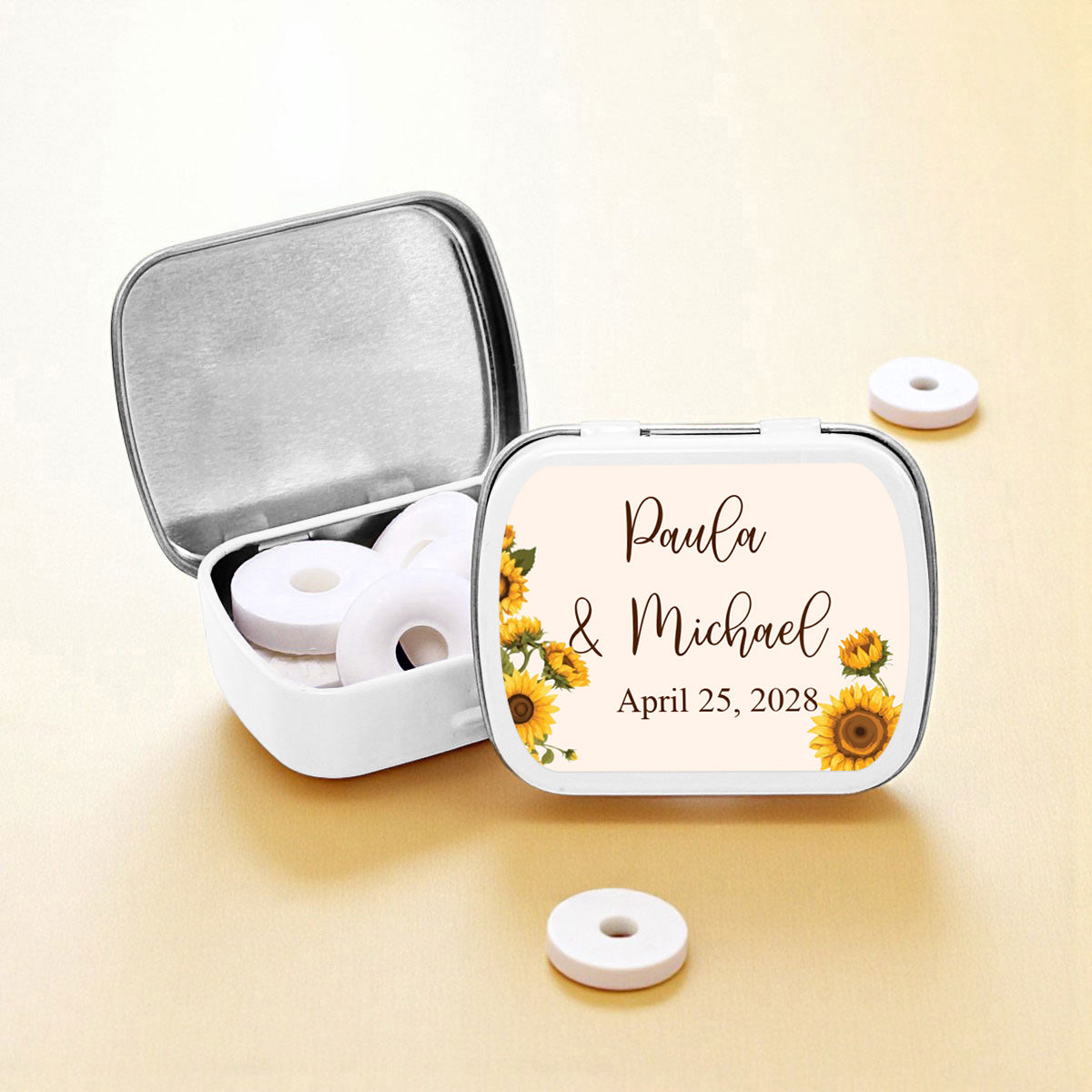 Sunflower Personalized Empty Mint Candy Tins (Set of 12)