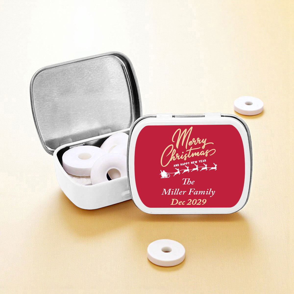 Merry Christmas Personalized Empty Mint Candy Tins (Set of 12)