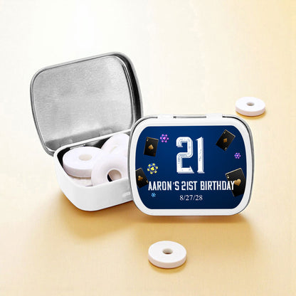 Vegas Birthday Personalized Empty Mint Candy Tins (Set of 12)