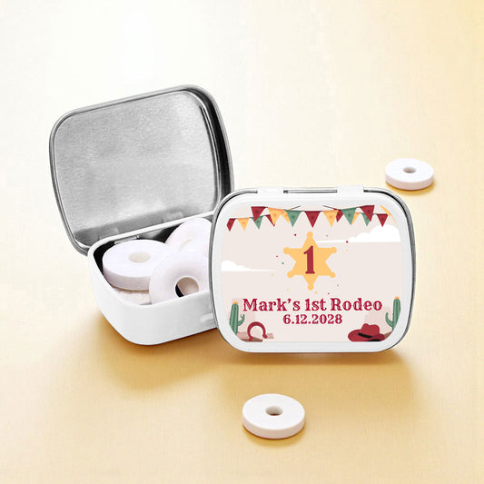 Wild West Birthday Rodeo Personalized Empty Mint Candy Tins (Set of 12)