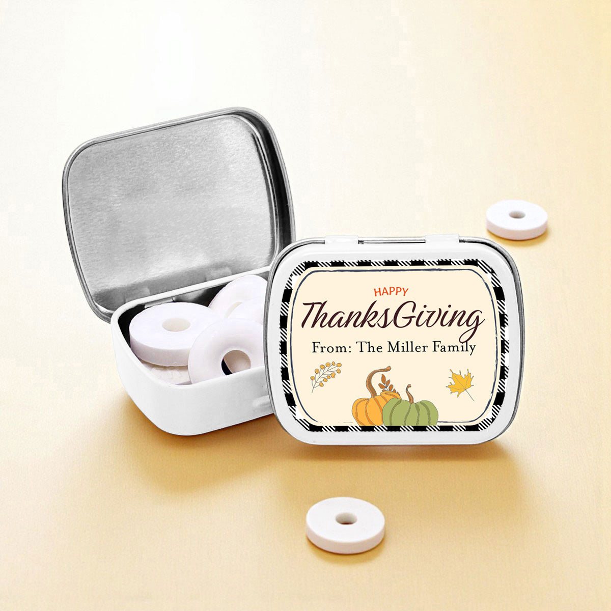 Happy Thanksgiving Personalized Empty Mint Candy Tins (Set of 12)