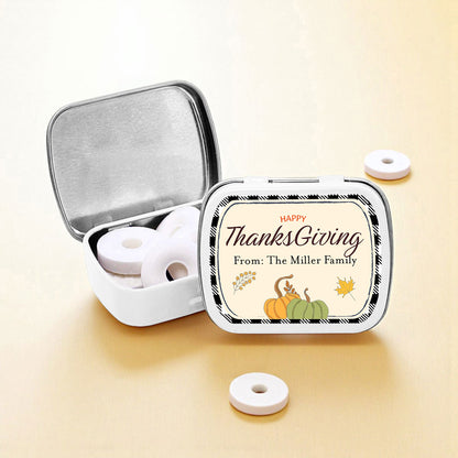 Happy Thanksgiving Personalized Empty Mint Candy Tins (Set of 12)
