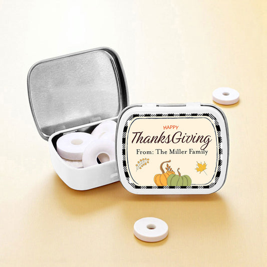 Happy Thanksgiving Personalized Empty Mint Candy Tins (Set of 12)