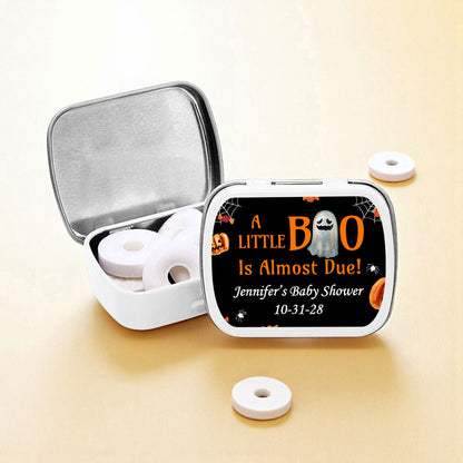 A Little Boo Is Almost Due Personalized Empty Mint Candy Tins (Set of 12)