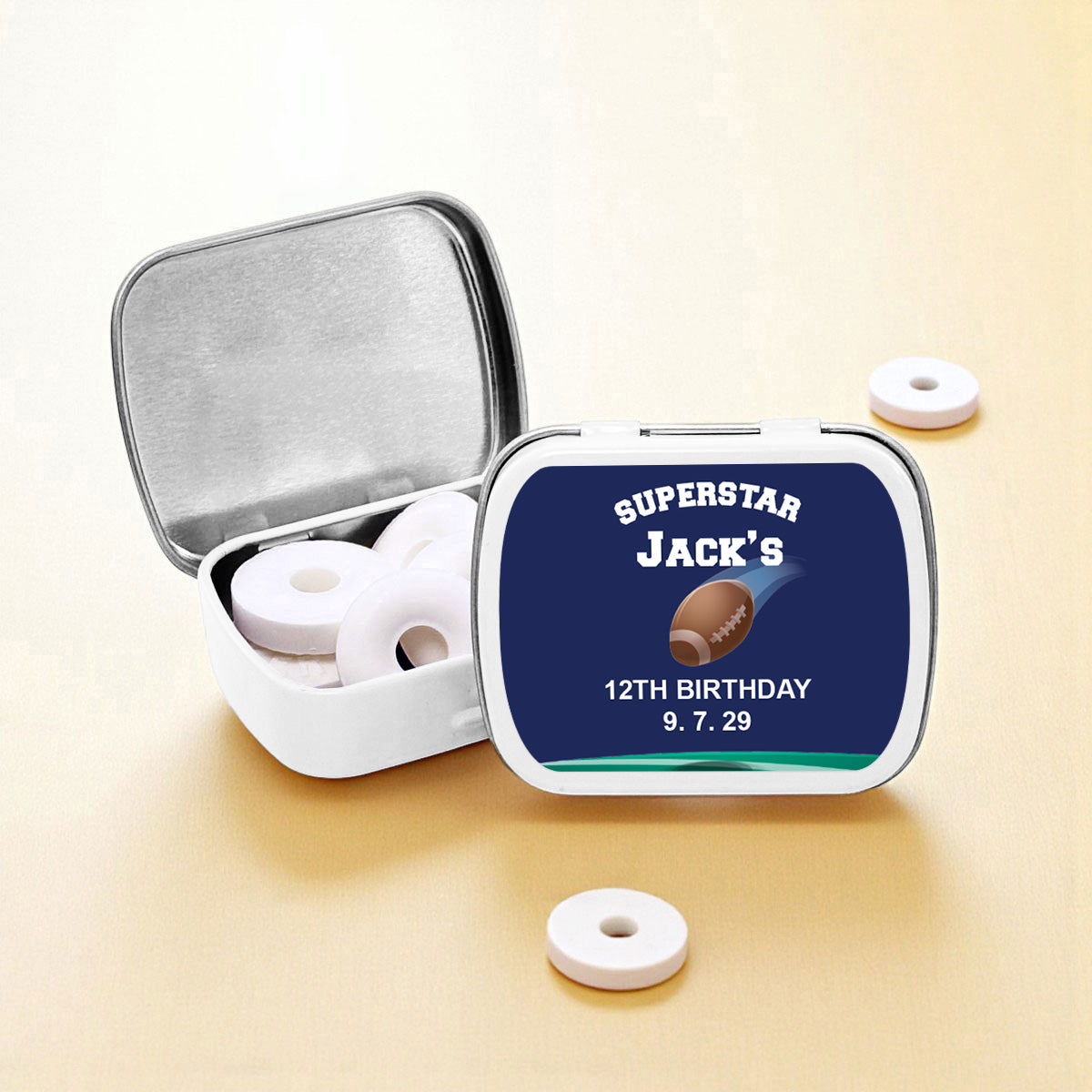 Football Birthday Personalized Empty Mint Candy Tins (Set of 12)