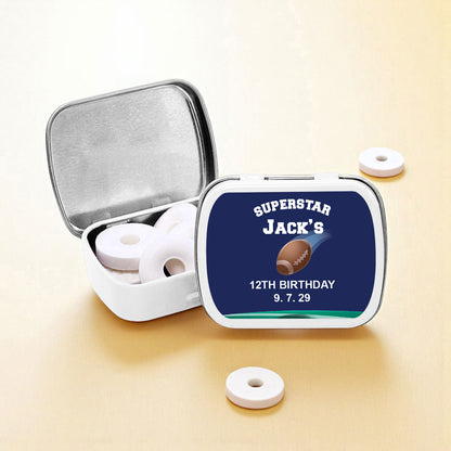 Football Birthday Personalized Empty Mint Candy Tins (Set of 12)