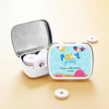 Pool Party Birthday Personalized Empty Mint Candy Tins (Set of 12)