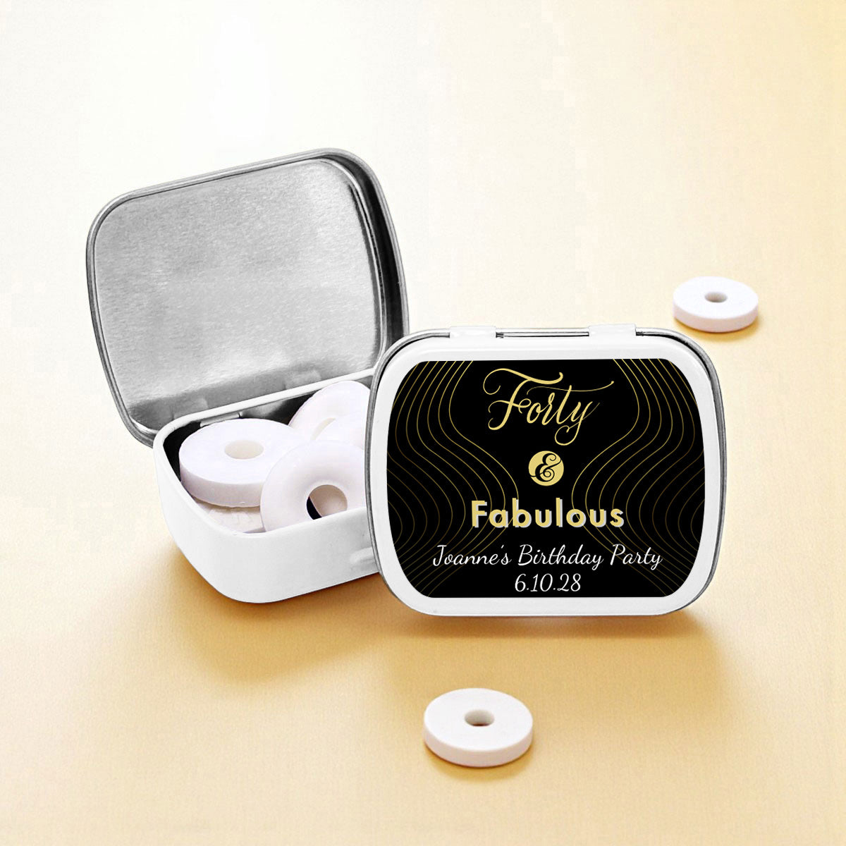 Forty & Fabulous Personalized Empty Mint Candy Tins (Set of 12)