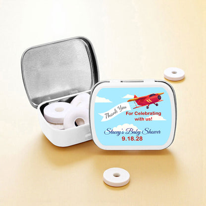 Airplane Birthday Baby Shower Personalized Empty Mint Candy Tins (Set of 12)
