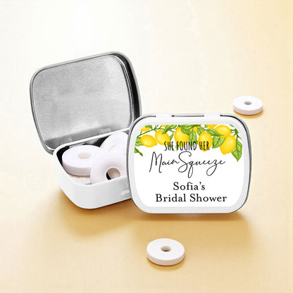 Mediterranean She Found Her Main Squeeze Personalized Empty Mint Candy Tins (Set of 12)