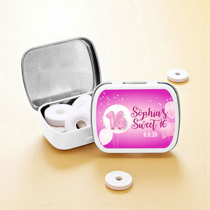 Pink Birthday Party Personalized Empty Mint Candy Tins (Set of 12)