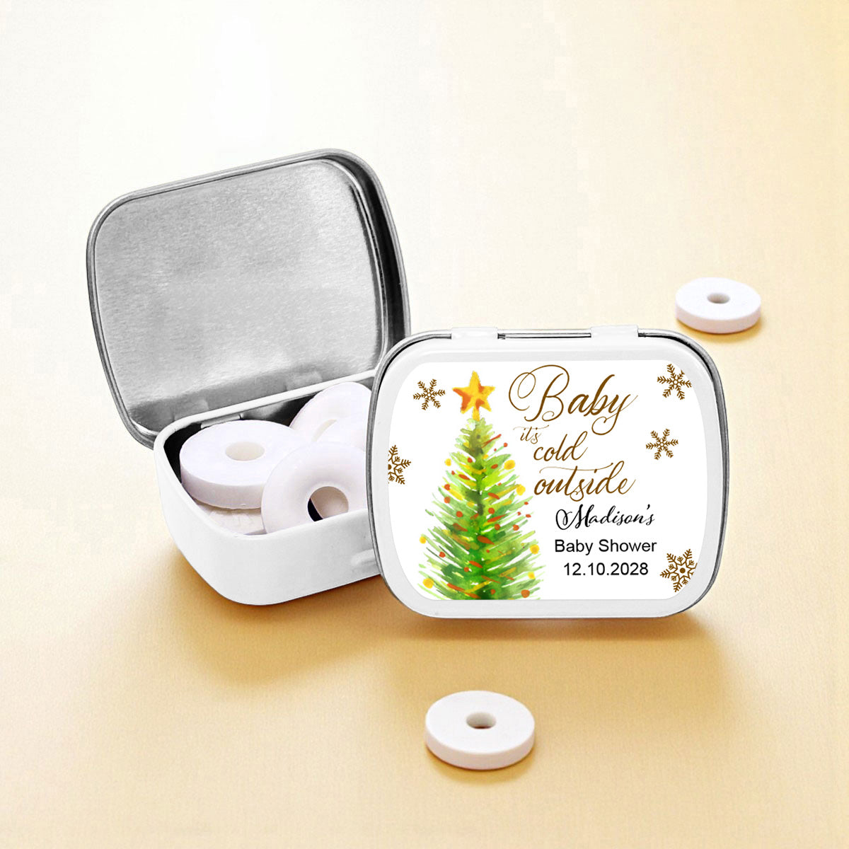 Baby It's Cold Outside Personalized Empty Mint Candy Tins (Set of 12)