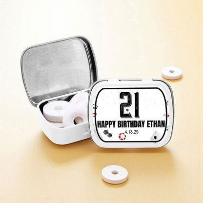 Vegas Birthday Personalized Empty Mint Candy Tins (Set of 12)