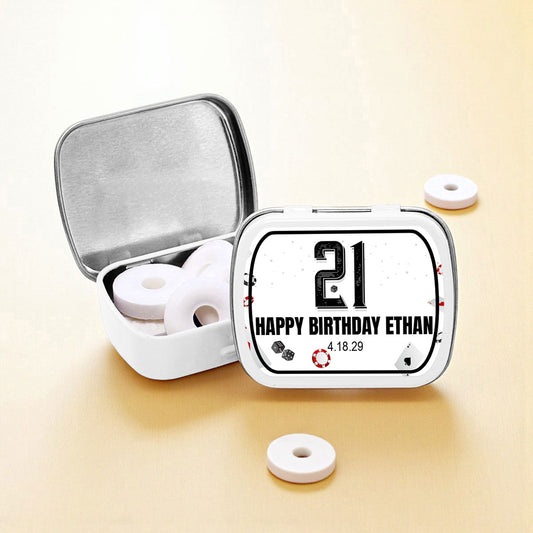 Vegas Birthday Personalized Empty Mint Candy Tins (Set of 12)
