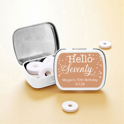 70th Birthday Personalized Empty Mint Candy Tins (Set of 12)