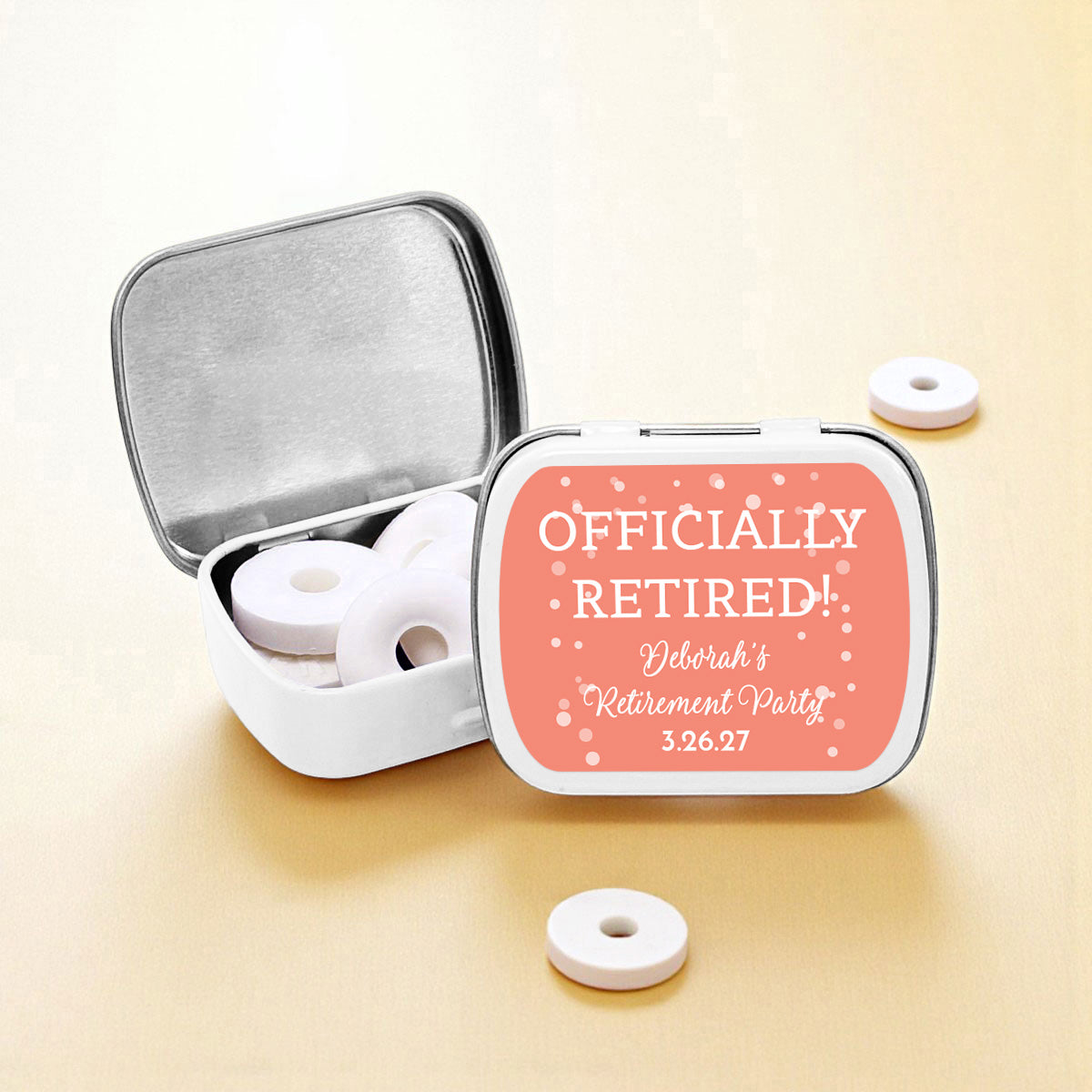Retirement Personalized Empty Mint Candy Tins (Set of 12)