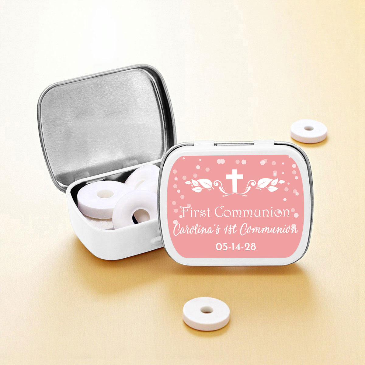 Holy Communion Personalized Empty Mint Candy Tins (Set of 12)