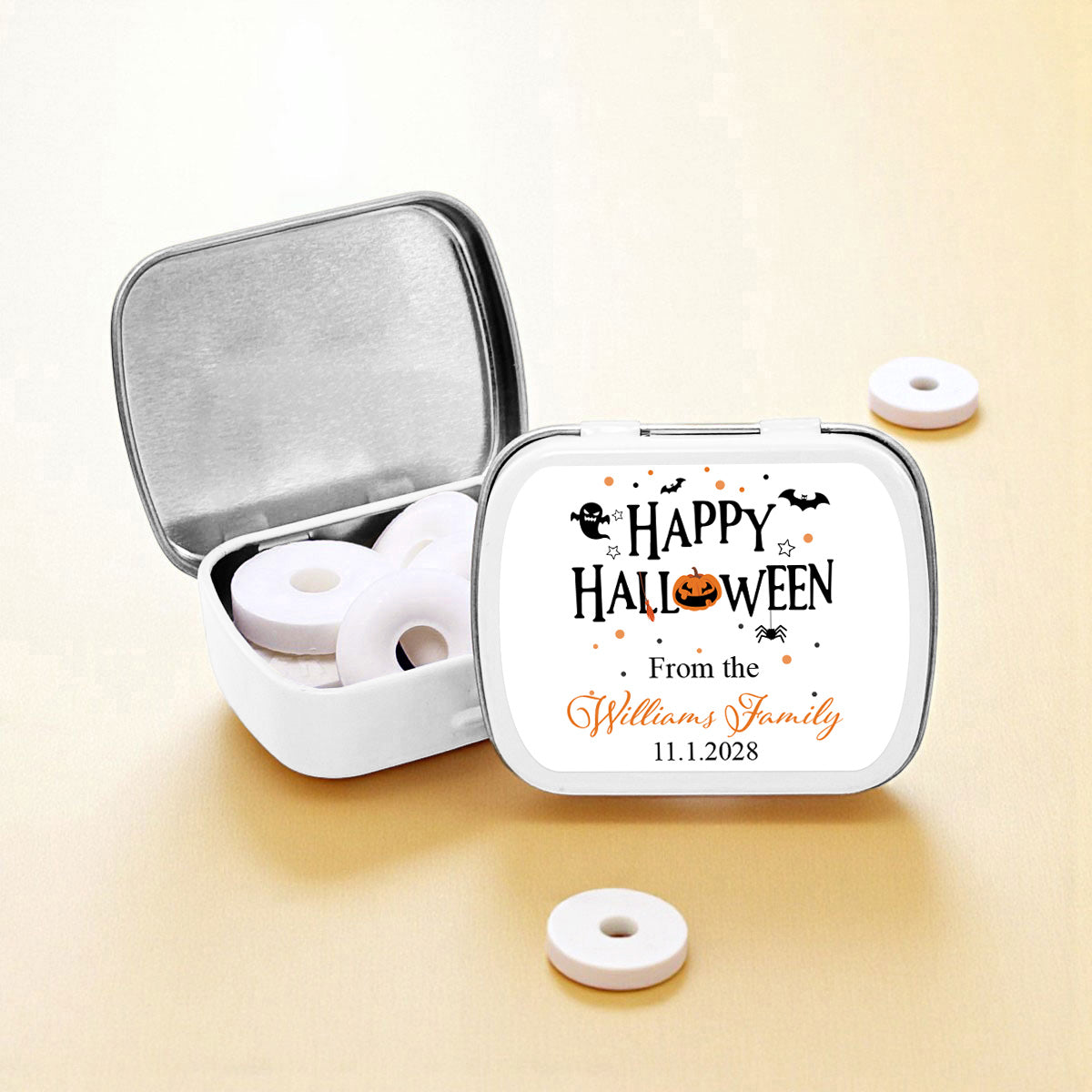 Happy Halloween Personalized Empty Mint Candy Tins (Set of 12)