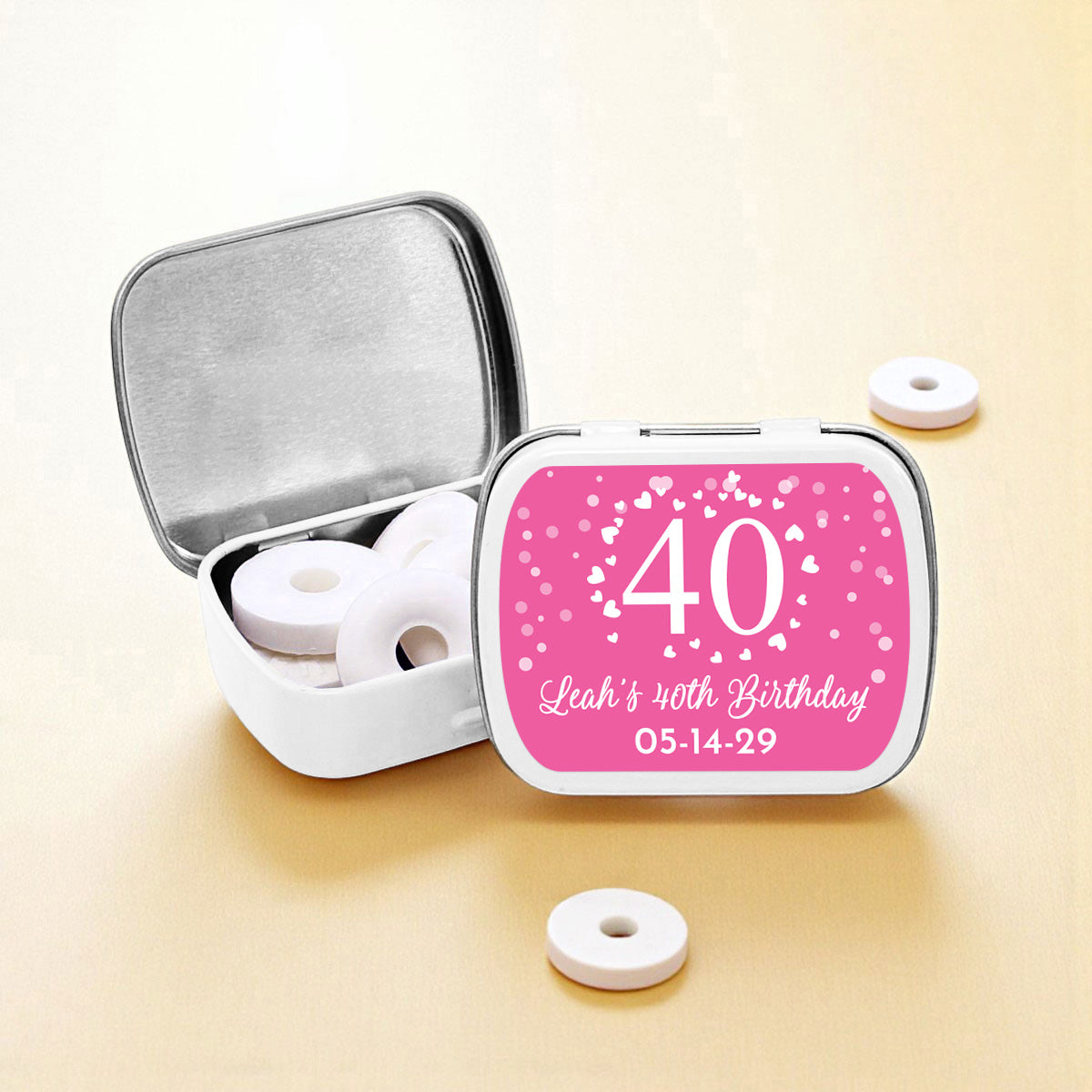 40th Birthday Personalized Empty Mint Candy Tins (Set of 12)