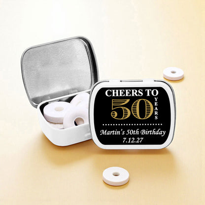 Cheers to Years Personalized Empty Mint Candy Tins (Set of 12)