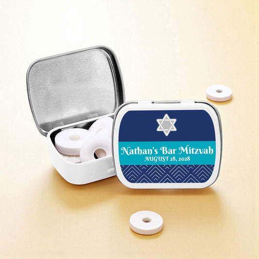 Star Of David Mitzvah Personalized Empty Mint Candy Tins (Set of 12)