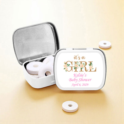 It's A Girl Personalized Empty Mint Candy Tins (Set of 12)