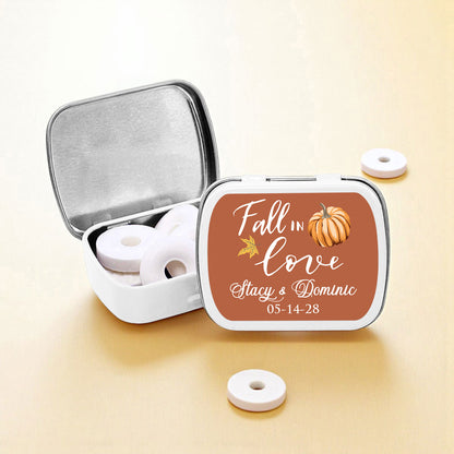 Fall In Love Pumpkin Personalized Empty Mint Candy Tins (Set of 12)