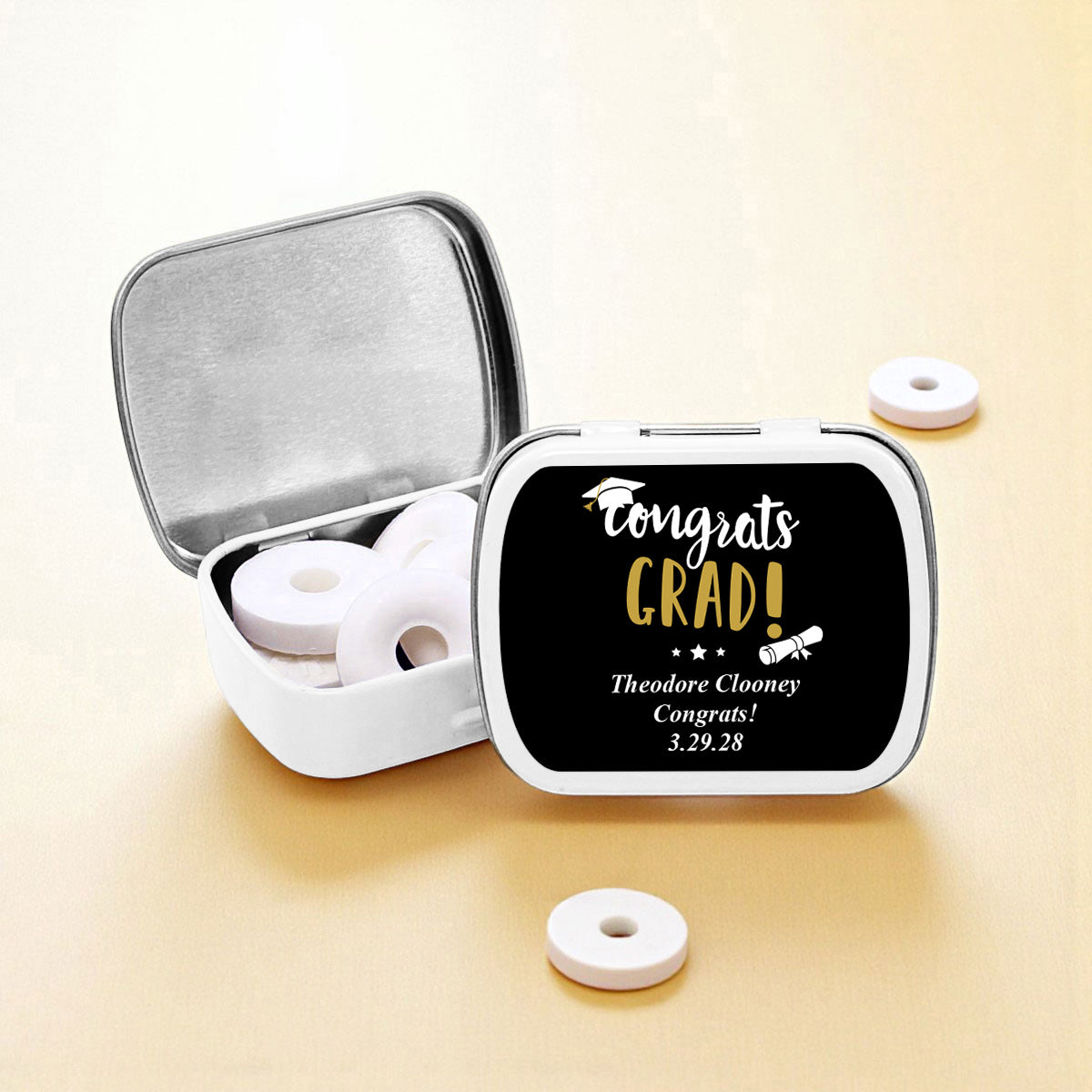 Congrats Grad Personalized Empty Mint Candy Tins (Set of 12)