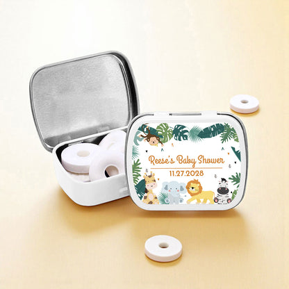 Safari Baby Shower Personalized Empty Mint Candy Tins (Set of 12)