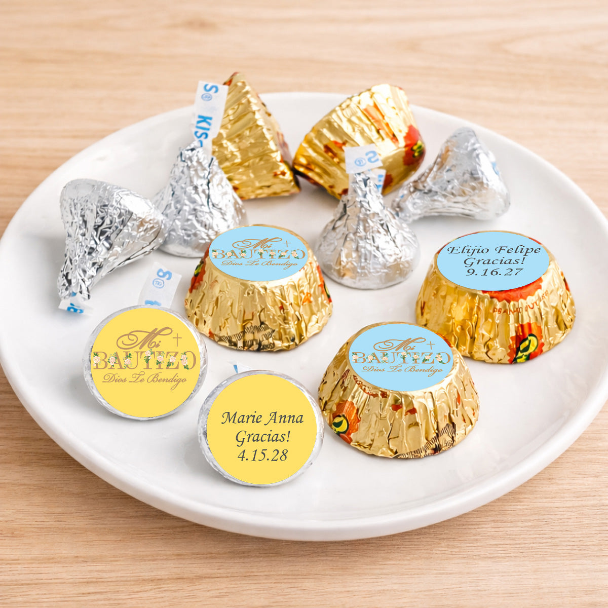 Mi Bautizo Personalized Kisses & Reese's Candy Labels (Set of 100)