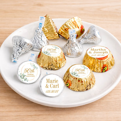 50th Anniversary Personalized Kisses & Reese's Candy Labels (Set of 100)