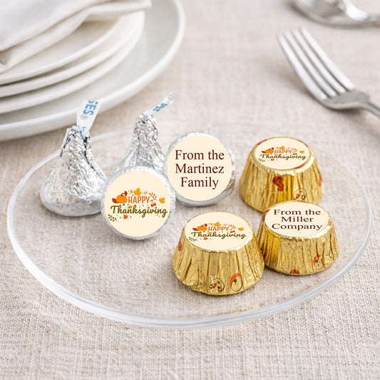 Happy Thanksgiving Personalized Kisses & Reese's Candy Labels (Set of 100)