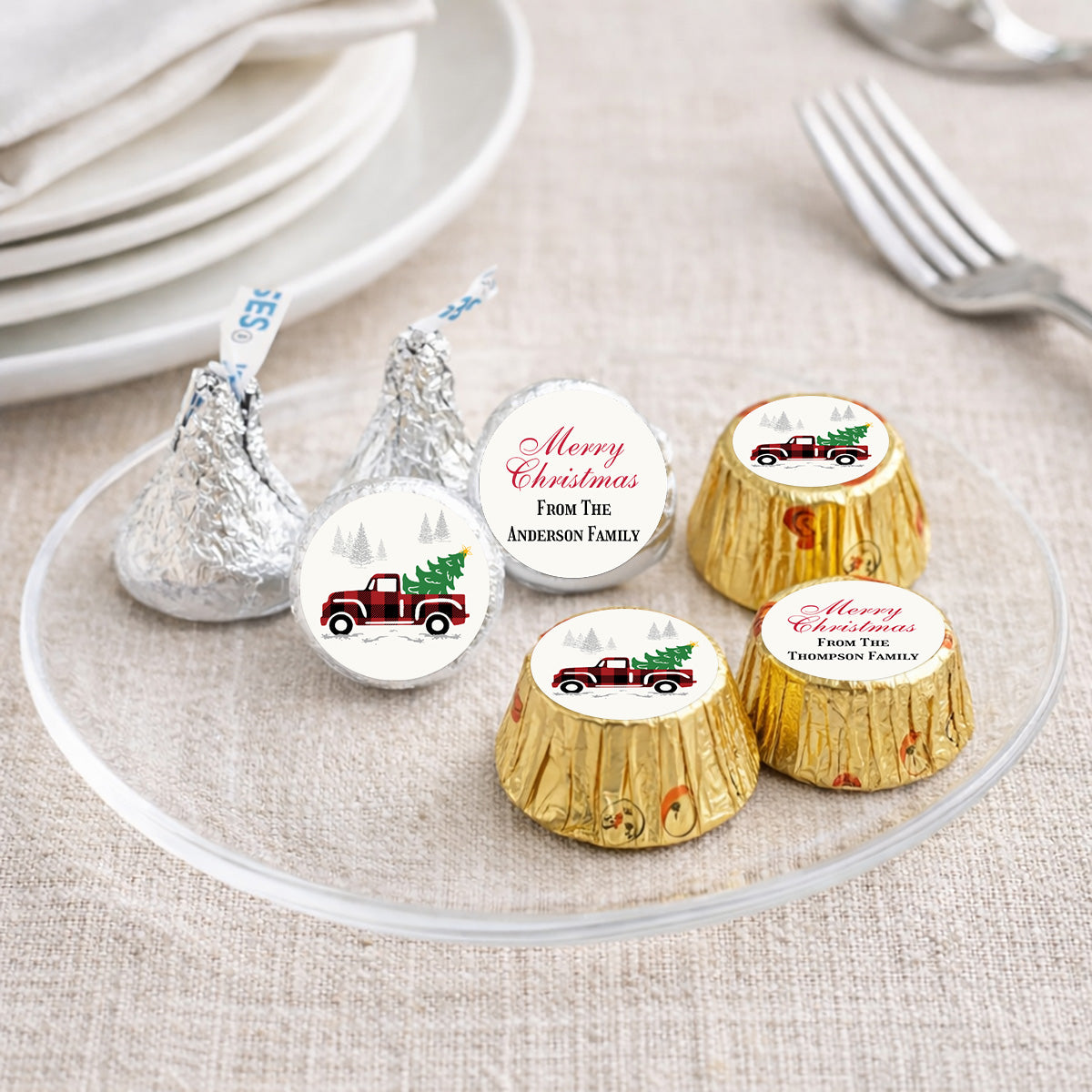 Red Pickup Truck Personalized Kisses & Reese's Candy Labels (Set of 100)