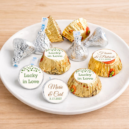 Irish Shamrock Confetti Personalized Kisses & Reese's Candy Labels (Set of 100)