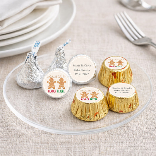 Gingerbread Gender Reveal Personalized Kisses & Reese's Candy Labels (Set of 100)