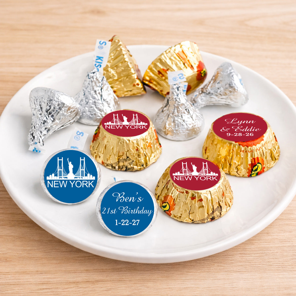 New York Personalized Kisses & Reese's Candy Labels (Set of 100)