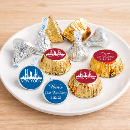 New York Personalized Kisses & Reese's Candy Labels (Set of 100)