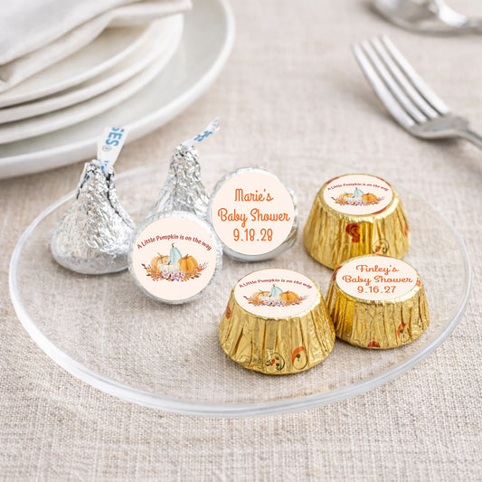 A Little Pumpkin Is On The Way Personalized Kisses & Reese's Candy Labels (Set of 100)