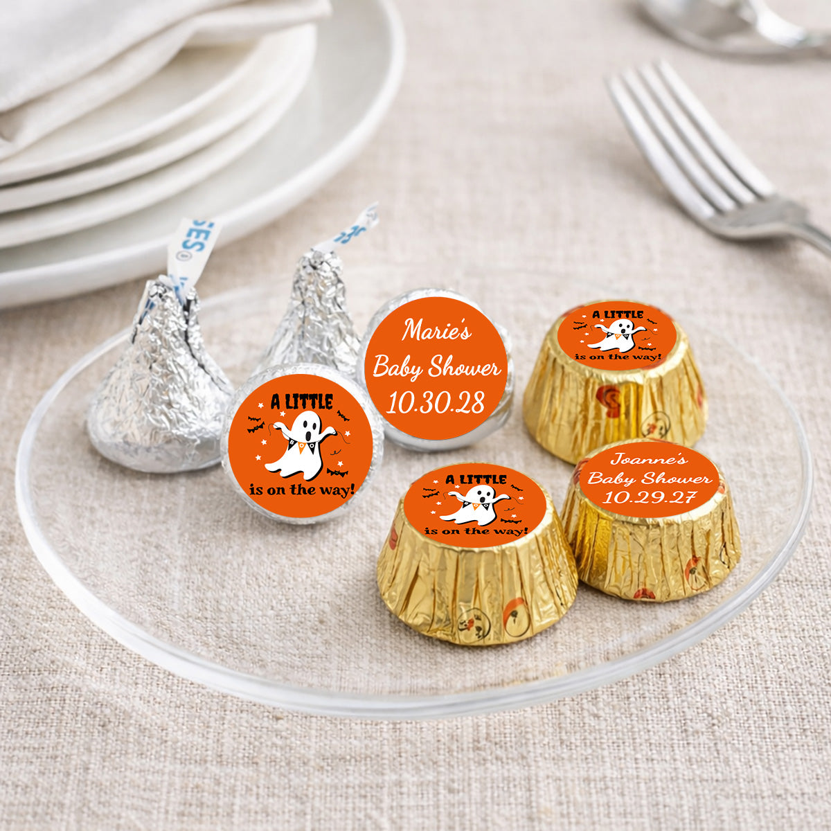 A Little Boo Is On The Way Personalized Kisses & Reese's Candy Labels (Set of 100)