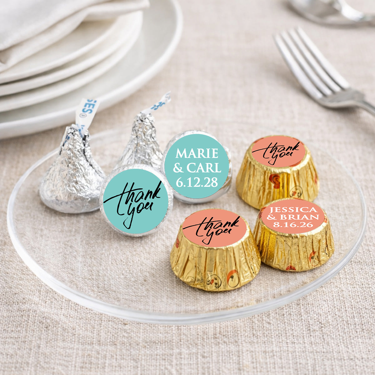 Thank You Personalized Kisses & Reese's Candy Labels (Set of 100)
