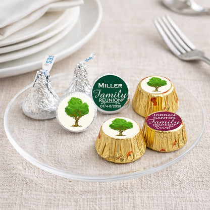 Family Reunion Tree Personalized Kisses & Reese's Candy Labels (Set of 100)