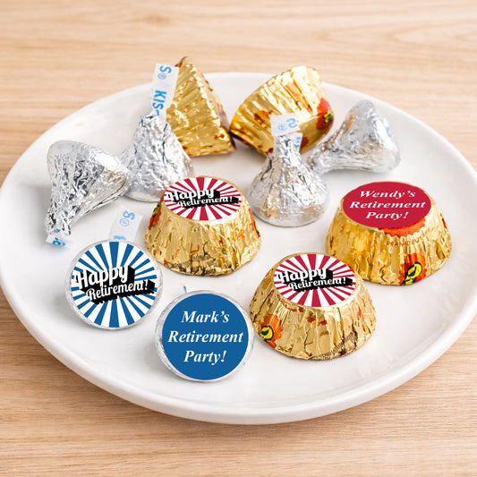 Happy Retirement Personalized Kisses & Reese's Candy Labels (Set of 100)