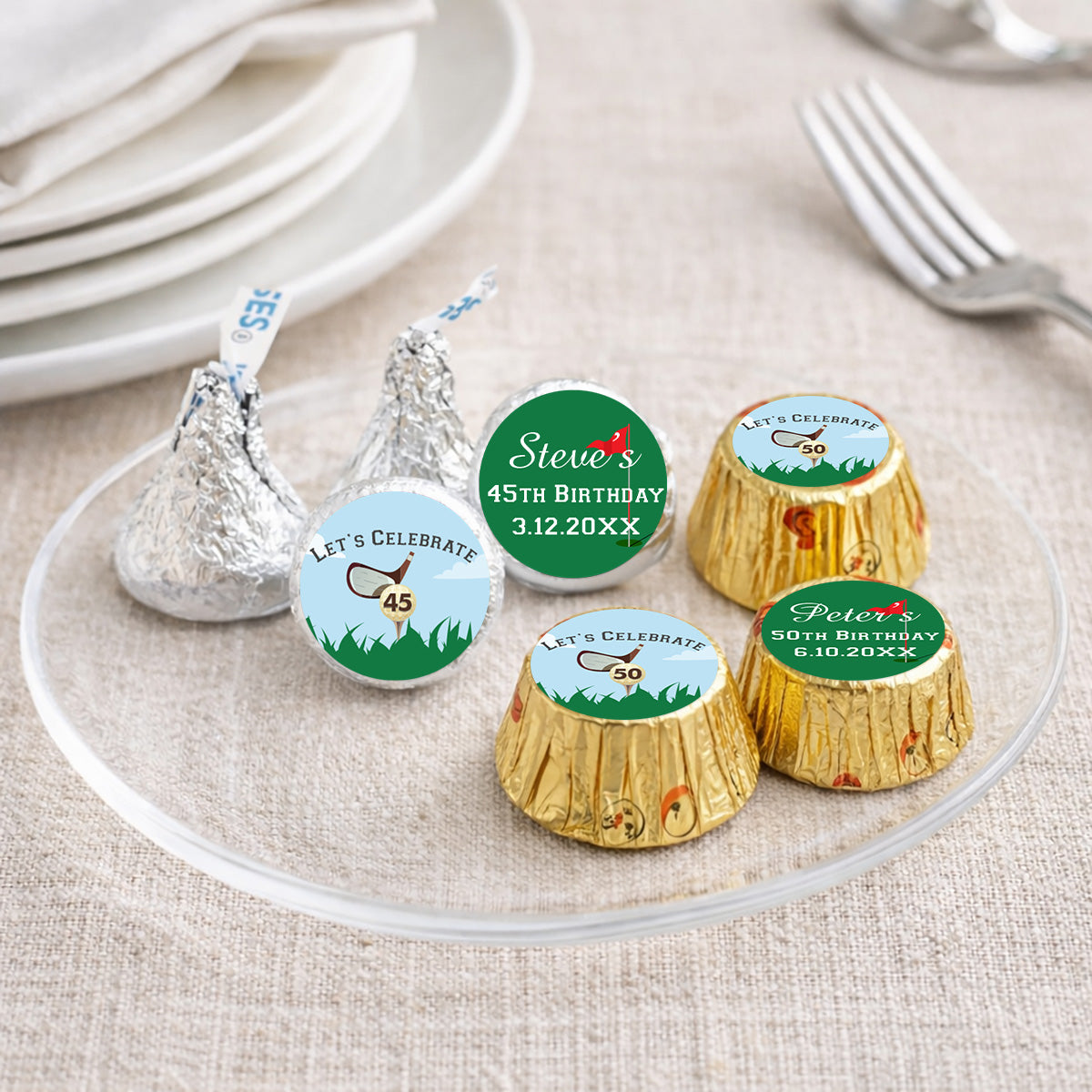 Golf Birthday Party Personalized Kisses & Reese's Candy Labels (Set of 100)