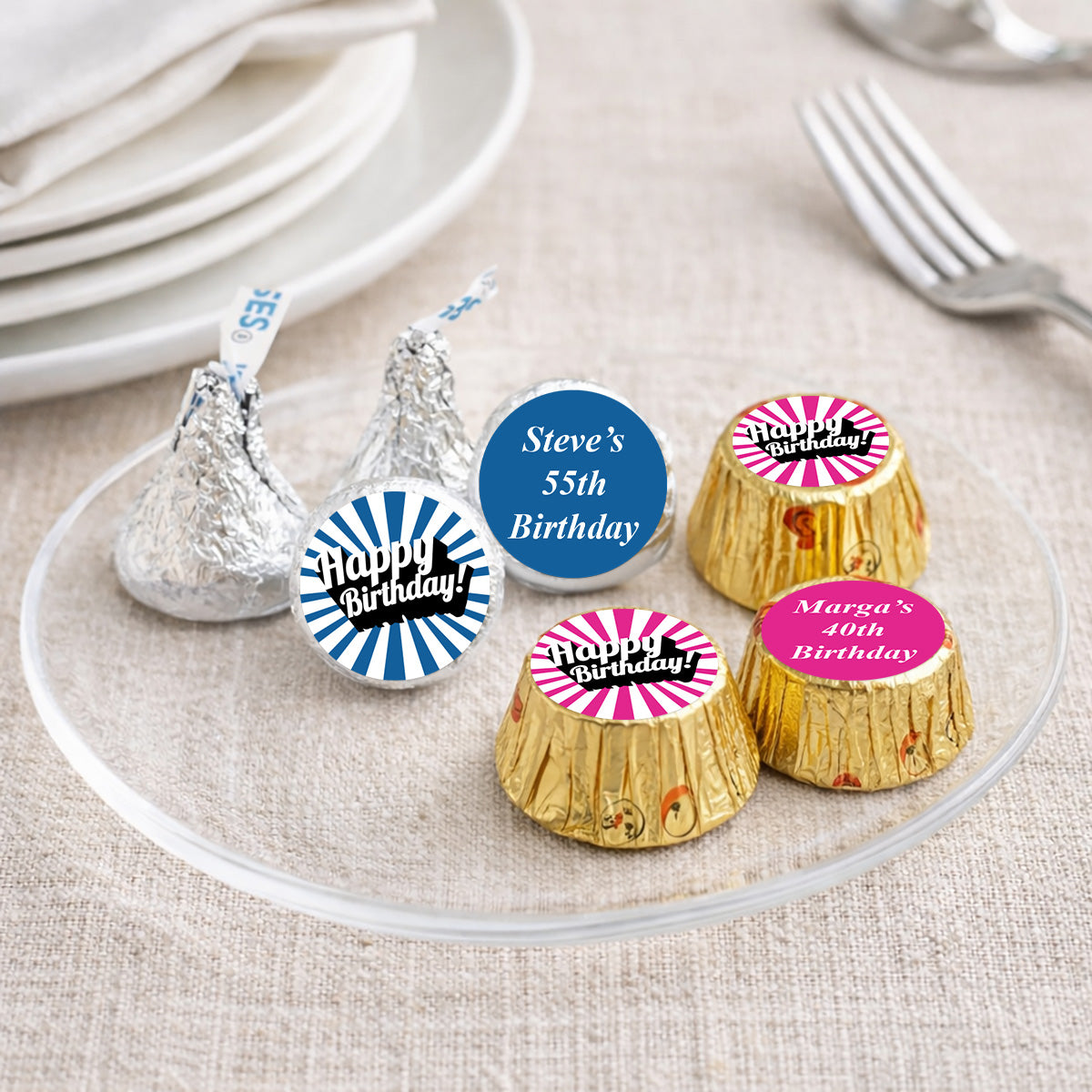 Happy Birthday Personalized Kisses & Reese's Candy Labels (Set of 100)